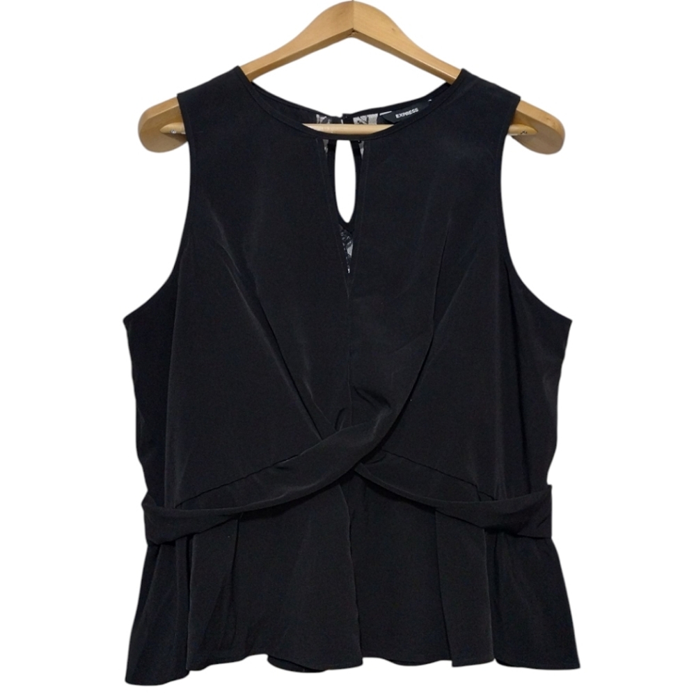 Express Women's XL Sleeveless Twist Front Blouse Lace Key Hole Preppy Career